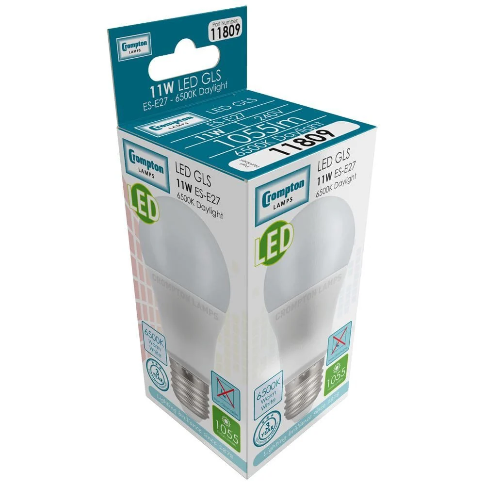 Crompton LED GLS Thermal Plastic 11W 6500K  ES-E27 - CROM11809 - Image 2