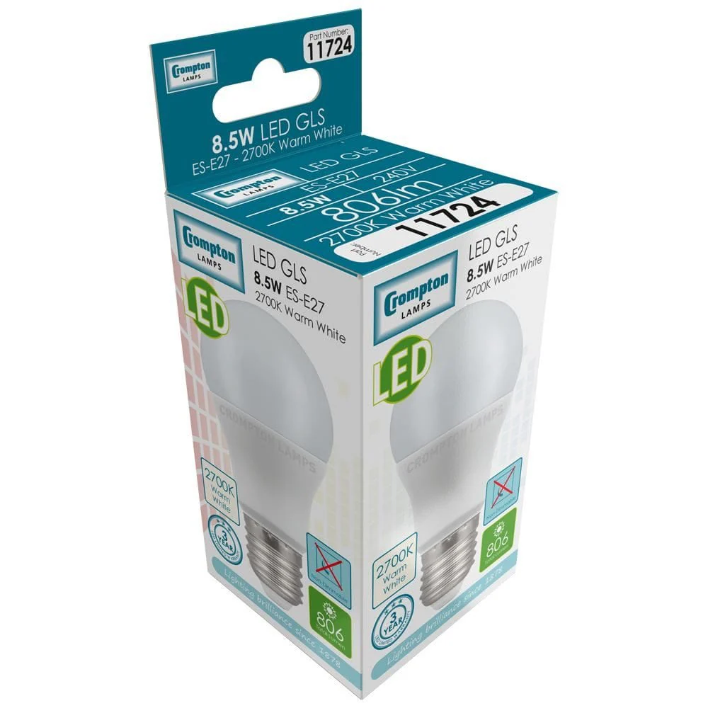 Crompton LED GLS Thermal Plastic 8.5W 2700K ES-E27 - CROM11724 - Image 2