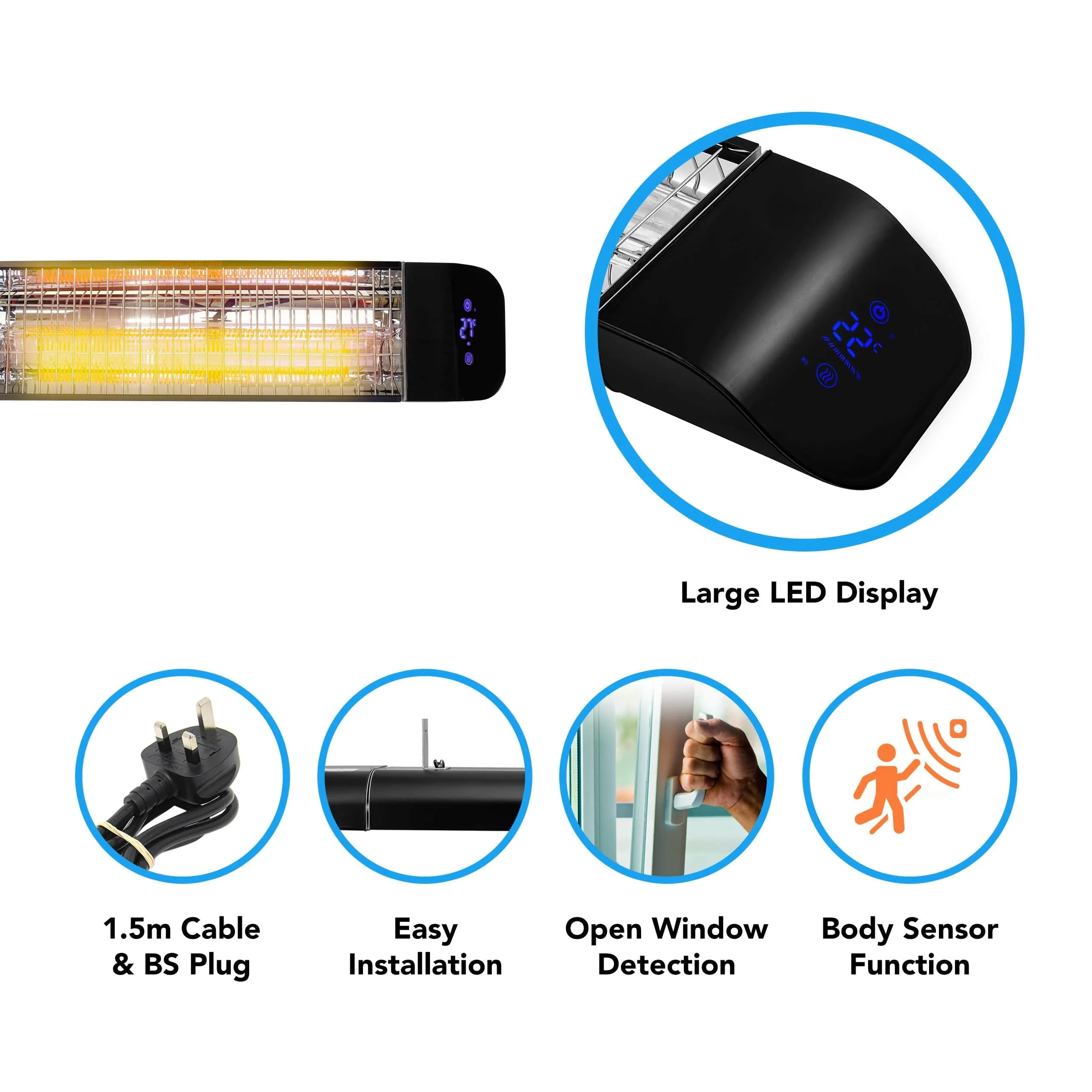 Devola 2kW Wi-Fi Patio Radiant Heater - DVPH2000B - Return Unit - Image 3
