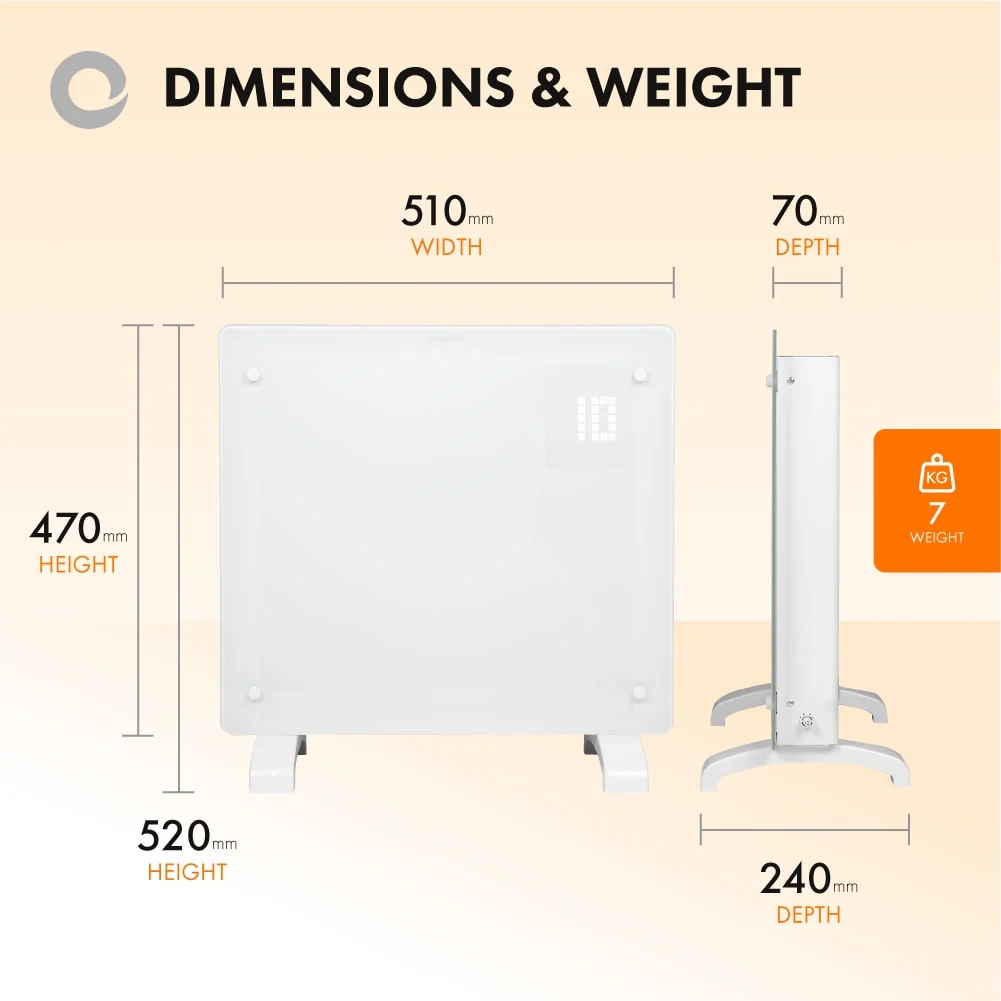 Devola Designer 1kW Smart Glass Panel Heater with Timer White - DVPW1000WH - Return Unit - Image 3