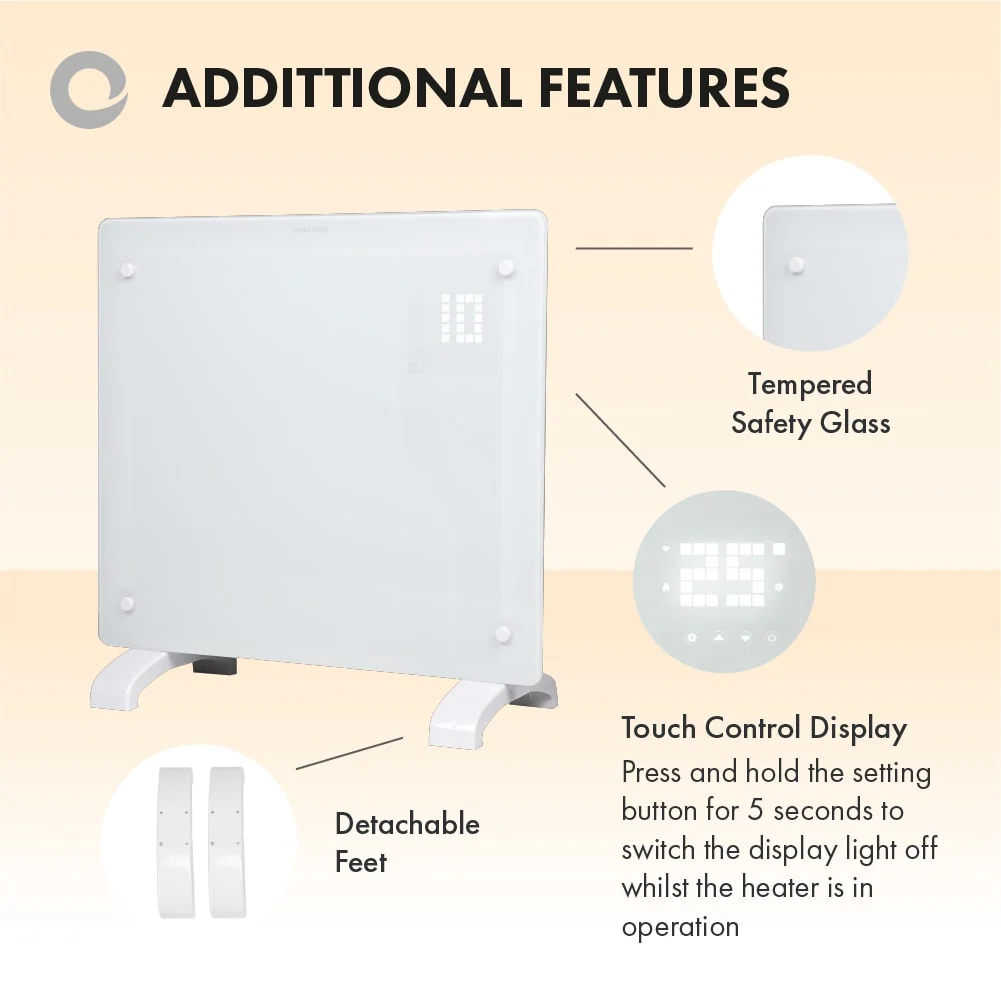 Devola Designer 1kW Smart Glass Panel Heater with Timer White - DVPW1000WH - Return Unit - Image 7