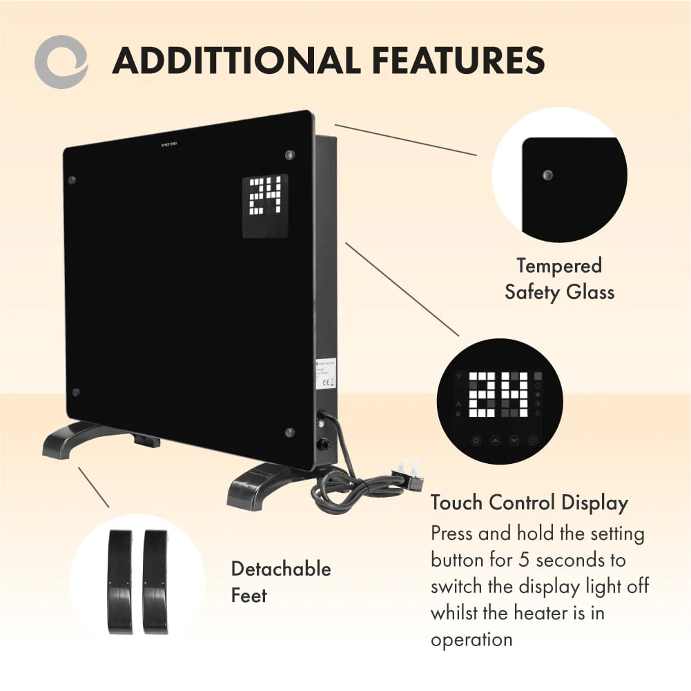Devola Designer 2kW Smart Glass Panel Heater with Timer Black – DVPW2000B - Return Unit - Image 7