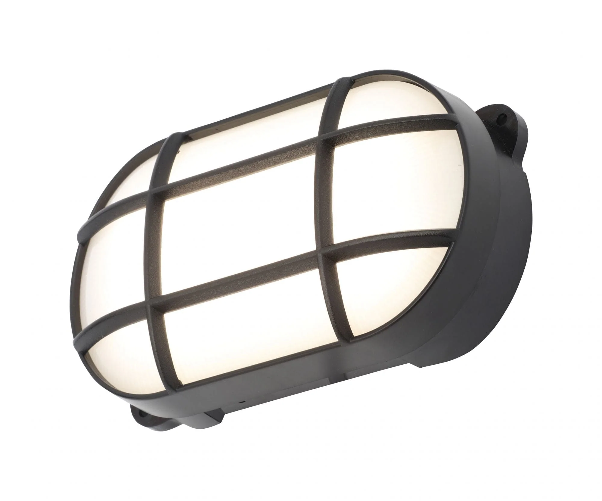 Forum Capella 8W LED Oval Grid Bulkhead IP65 - Black - CZ-34026-BLK