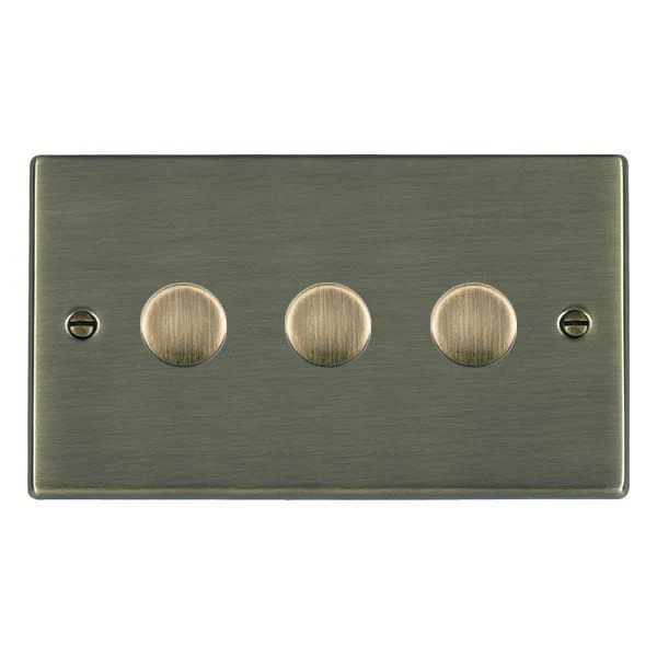Hamilton Hartland 100W 3 Gang 2 Way Push On/Off Rotary LED Dimmer Switch - Antique Brass - 793XLEDITB100