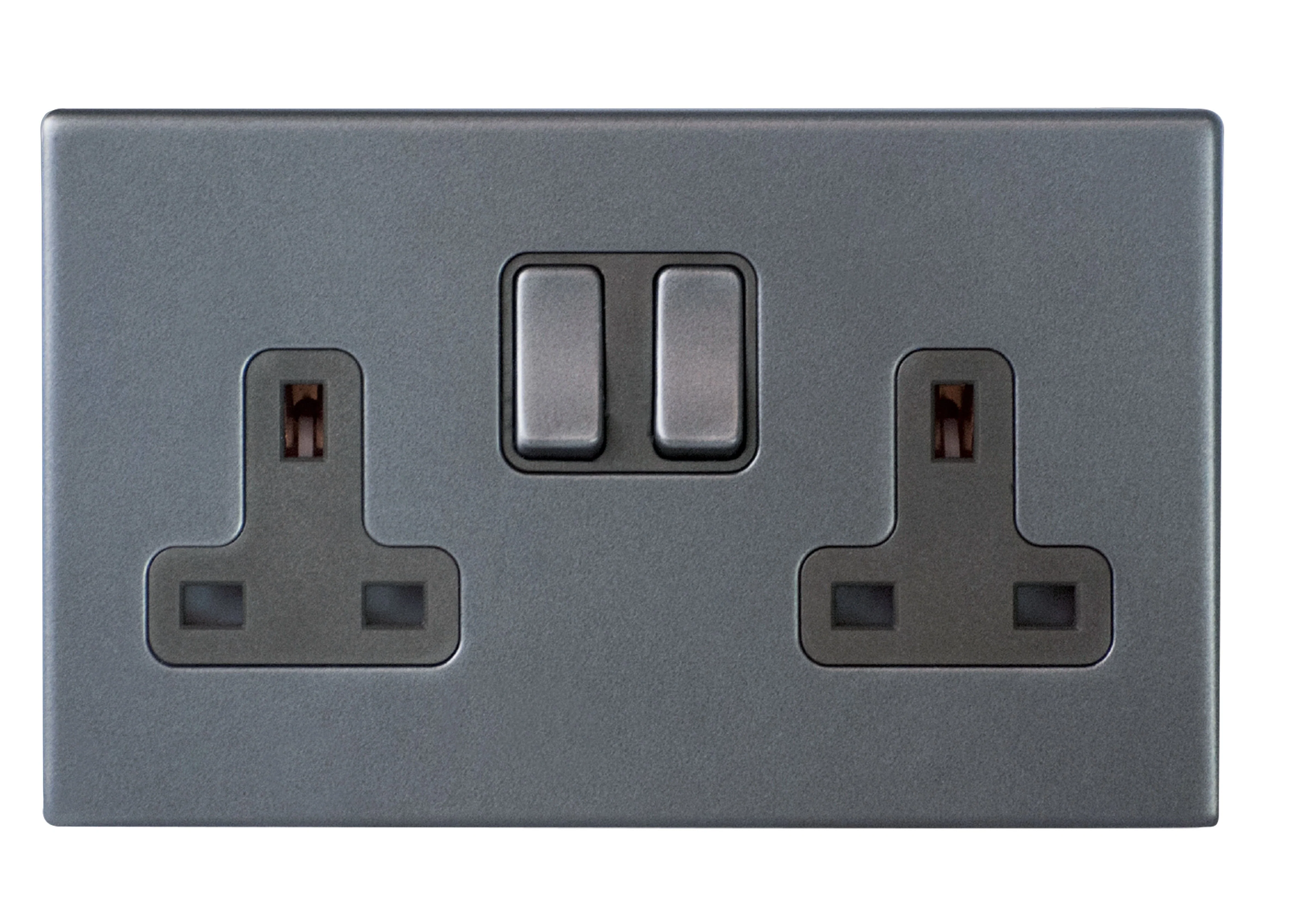 Hamilton Hartland G2 13A 2 Gang Screwless DP Switched Socket - Anthracite Grey with Grey Inserts - 7G2ASS2GA-QG