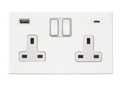Hamilton Hartland G2 13A 2 Gang Screwless Type A/C USB Socket with 2 x USB - 4.8A - Matt White/White - 7G2MWSS2USBCWH-W