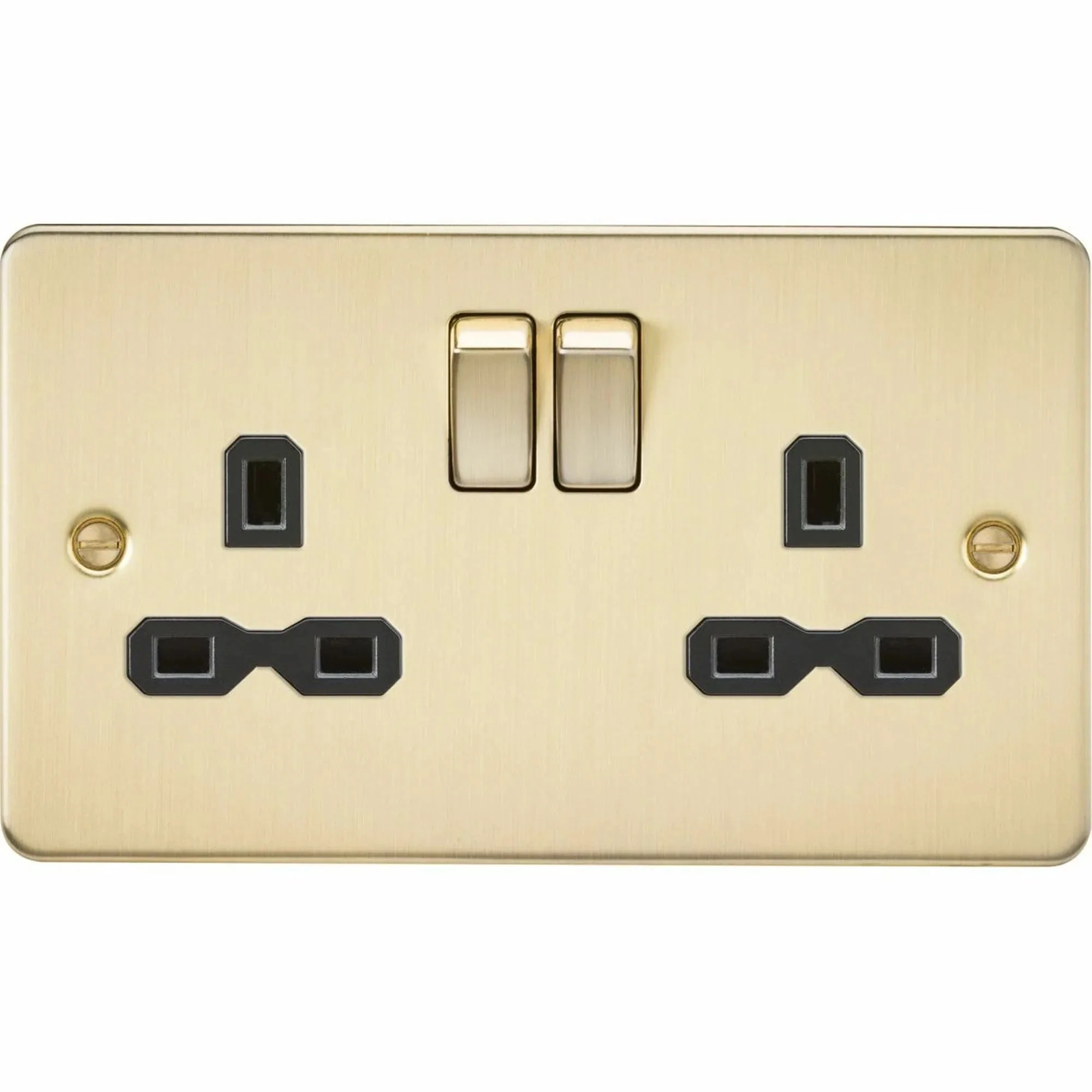Knightsbridge Flat plate 13A 2G DP switched socket - brushed brass with black insert - FPR9000BB