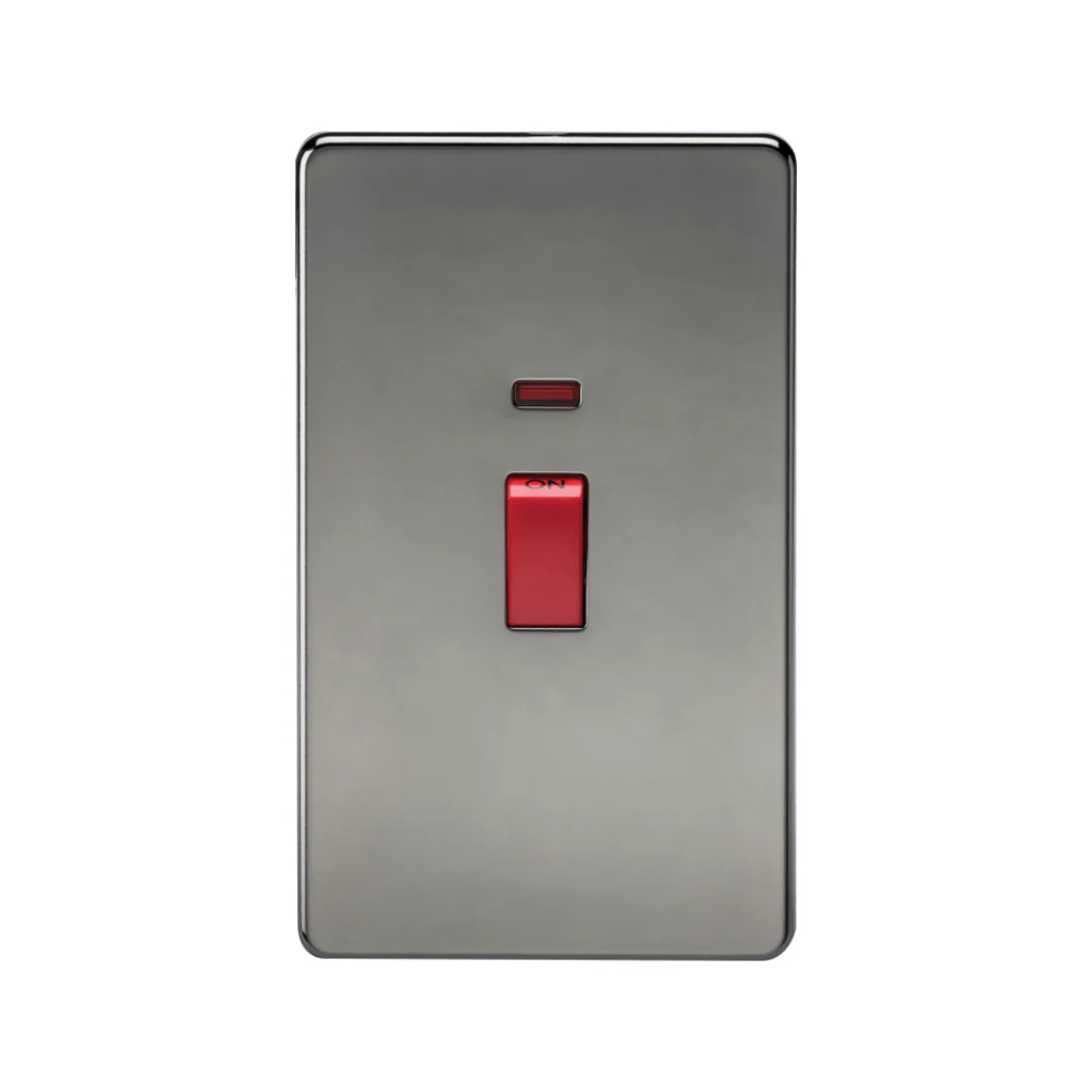 Knightsbridge Screwless 45A 2G DP Switch with Neon - Black Nickel - SF8332NBN