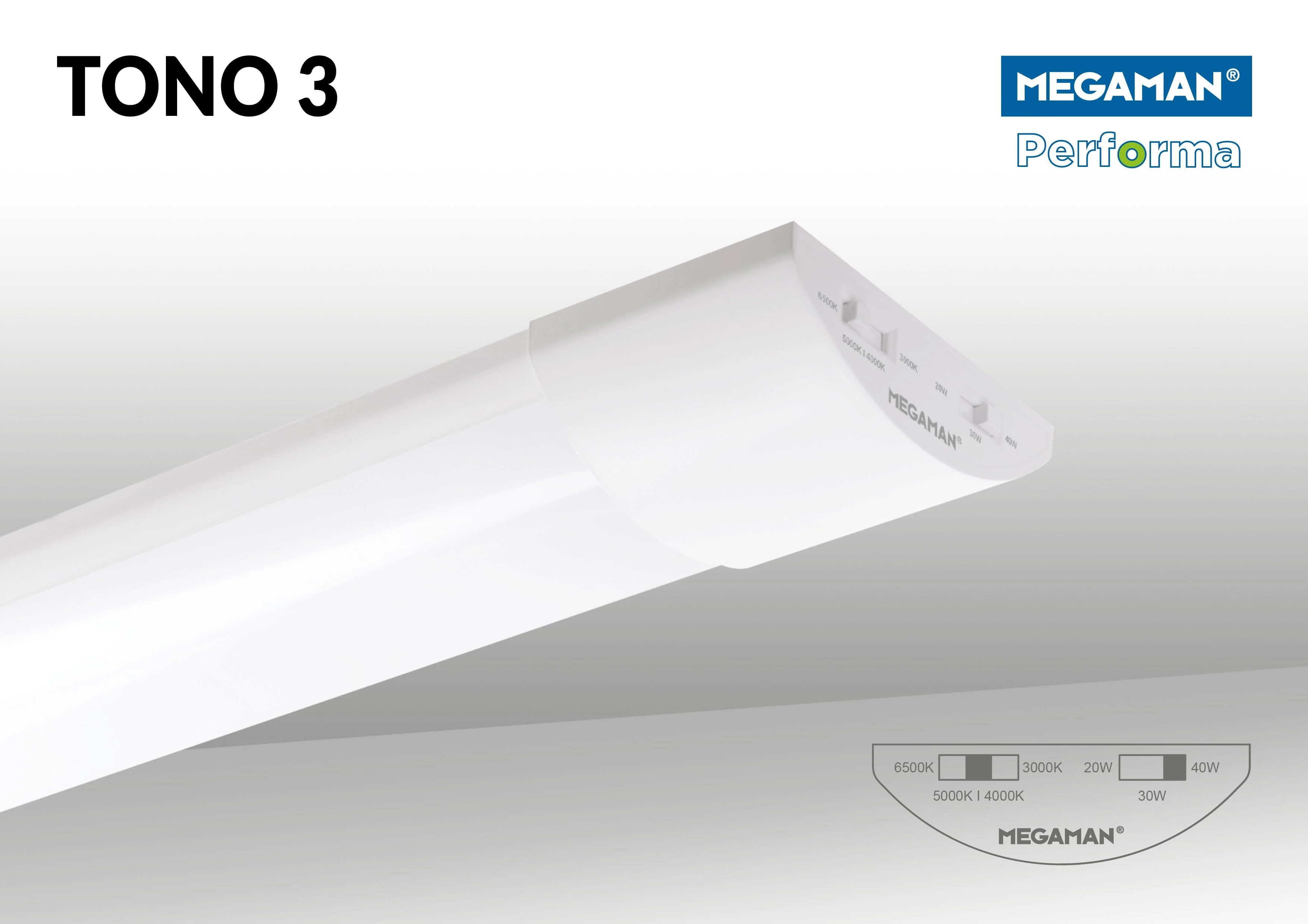 Megaman Tono 3 600mm Colour & Wattage Selectable Batten, White - Image 2