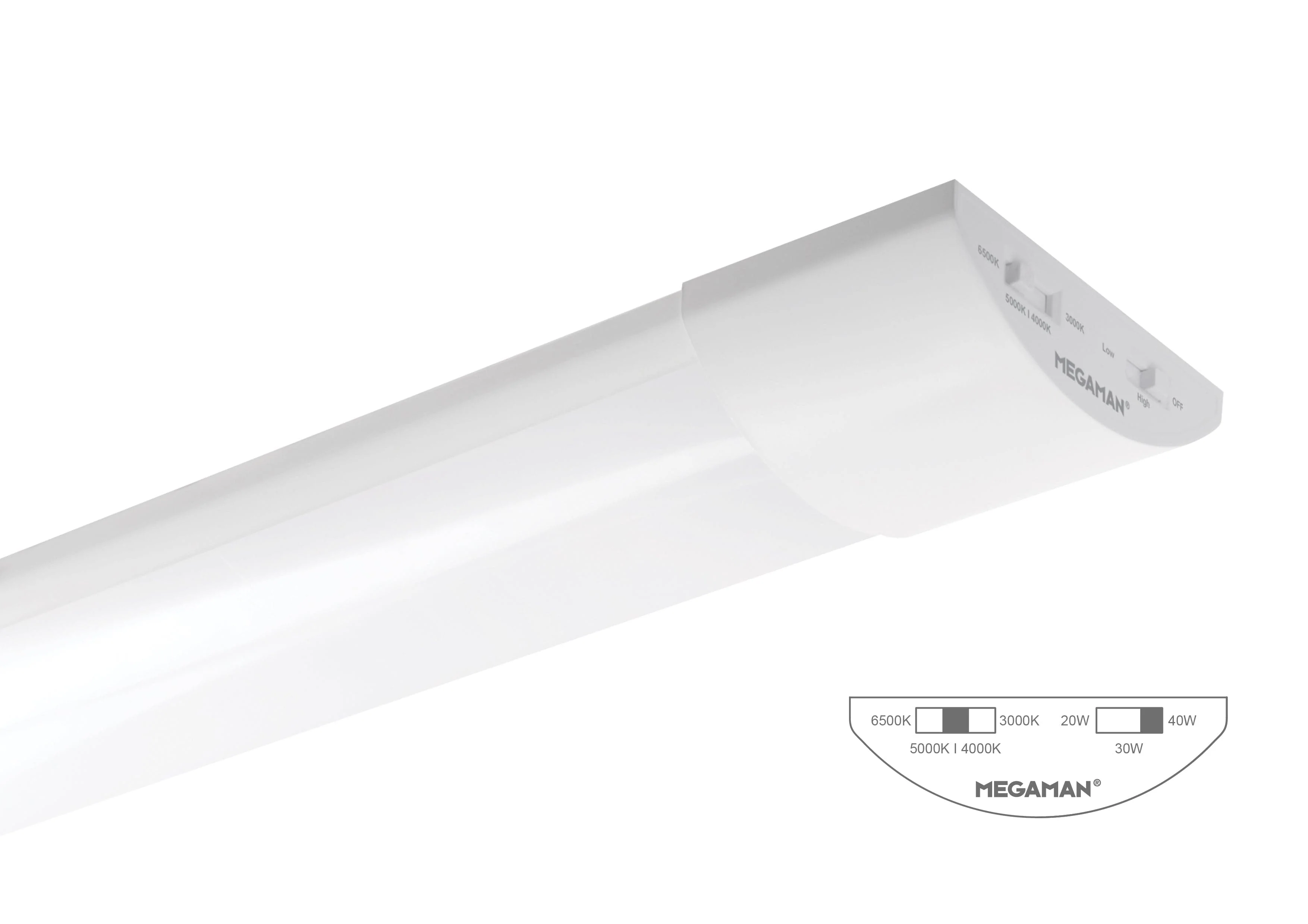 Megaman Tono 3 900mm Colour & Wattage Selectable Batten, White
