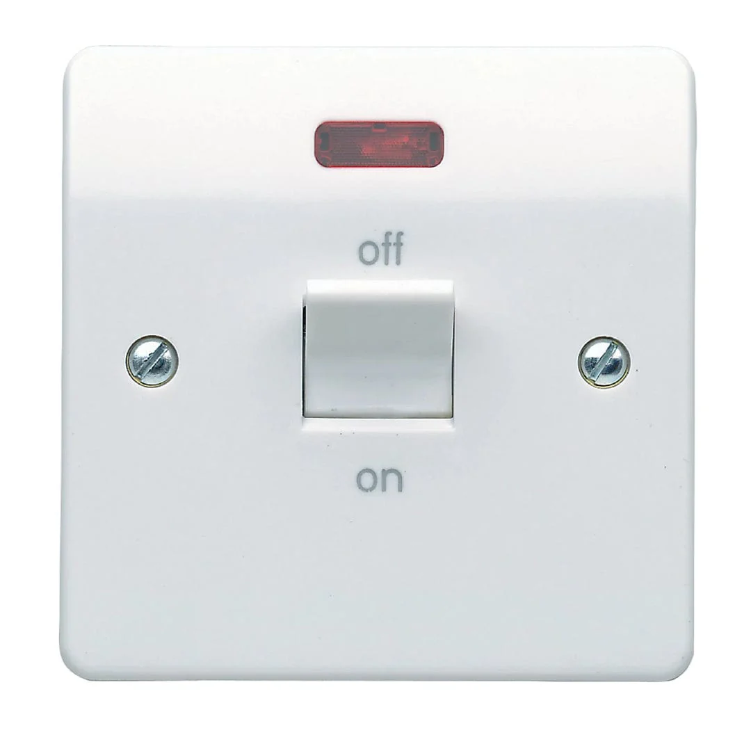 MK Logic Plus 32A 1 Gang Double Pole Appliance Switch with Neon - White  - K5105WHI