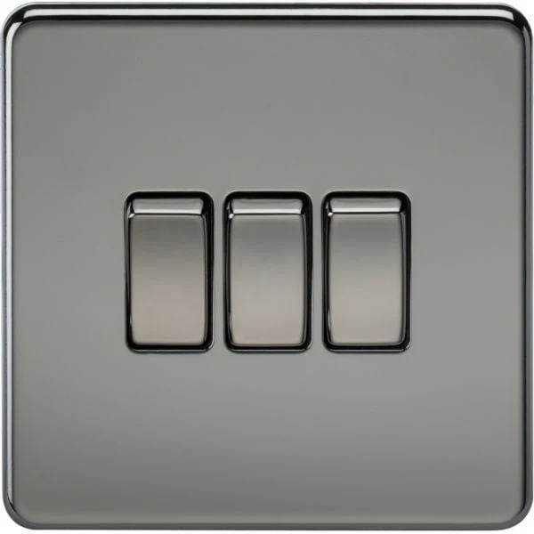 Knightsbridge Screwless 10AX 3G 2-Way Switch - Black Nickel - SF4000BN