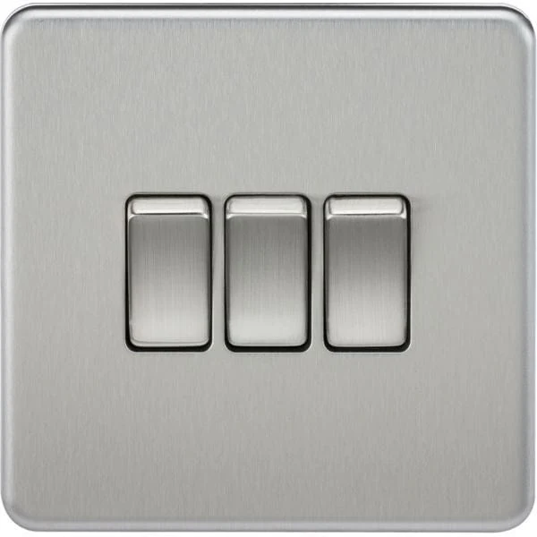 Knightsbridge Screwless 10AX 3G 2-Way Switch - Brushed Chrome - SF4000BC