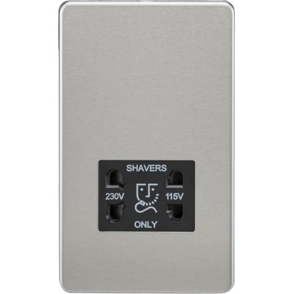Knightsbridge Screwless 115V/230V Dual Voltage Shaver Socket - Brushed Chrome - SF8900BC