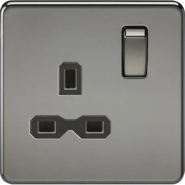 Knightsbridge Screwless 13A 1G DP switched socket - black nickel with black insert - SFR7000BN