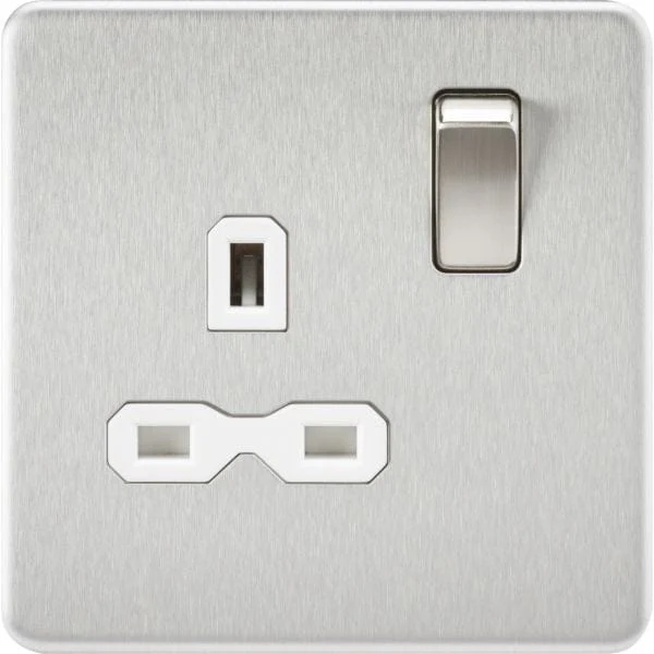 Knightsbridge Screwless 13A 1G DP switched Socket - Brushed Chrome with white Insert - SFR7000BCW