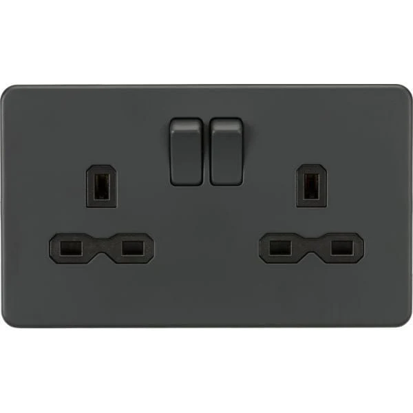 Knightsbridge Screwless 2 Gang Double Socket, Anthracite with Black Inserts - SFR9000AT