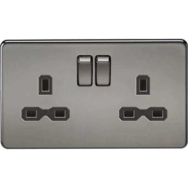 Knightsbridge Screwless 2 Gang Double Socket, Black Nickel with Black Inserts - SFR9000BN