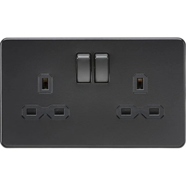 Knightsbridge Screwless 2 Gang Double Socket, Matt Black with Black Inserts - SFR9000MBB