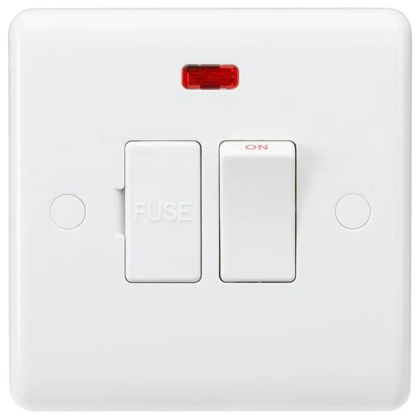 Knightsbridge Curved Edge 13A Switched Fused Spur Unit with Neon - White - CU6300N