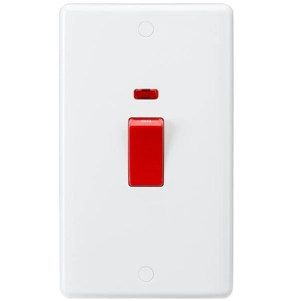 Knightsbridge Curved Edge 45A DP Switch with Neon (large) - White - CU8332N