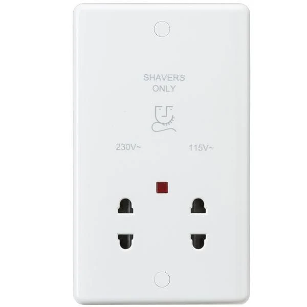 Knightsbridge Curved Edge Dual Voltage Shaver Socket with Neon - White - CU8900N