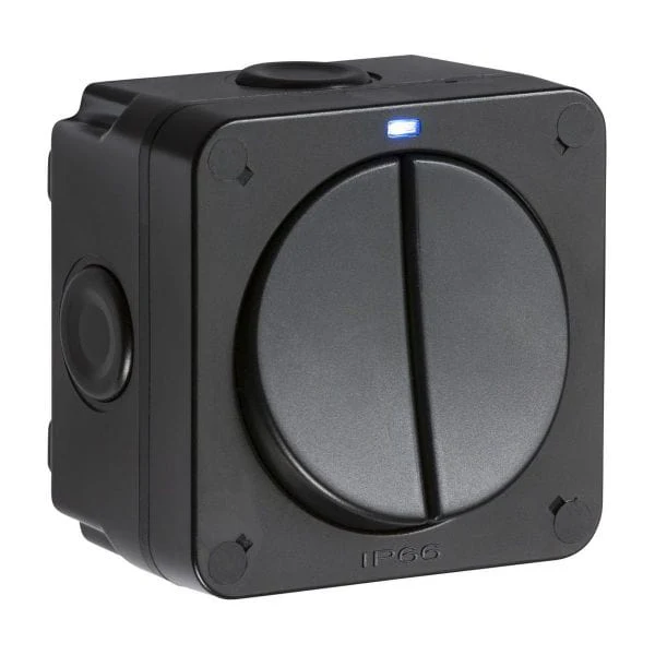 Knightsbridge IP66 20AX 2G SP 2-way switch- Black - OP3