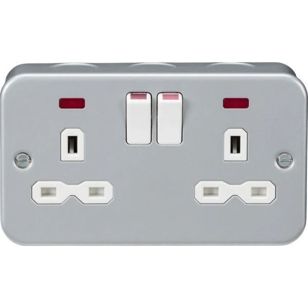 Knightsbridge Metal Clad 13A 2G DP switched socket with neon - MR9000N