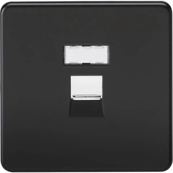 Knightsbridge Screwless RJ45 network outlet - matt black with chrome shutter - SFRJ45MB