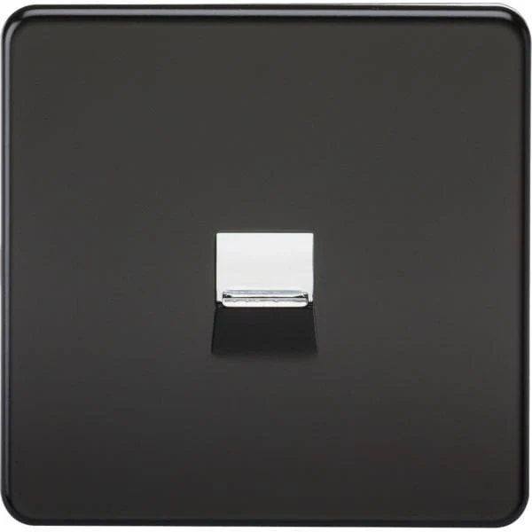Knightsbridge Screwless Telephone Master Socket -Matt Black with Chrome Shutter - SF7300MB