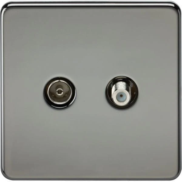 Knightsbridge Screwless TV & SAT TV Outlet (Isolated) - Black Nickel - SF0140BN