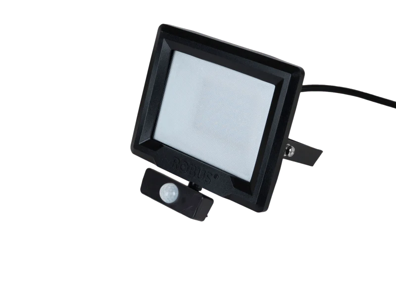 Robus HiLume 10W LED flood light with PIR, IP65, Black, 4000K, c/w 1m flex - RHL1040P-04