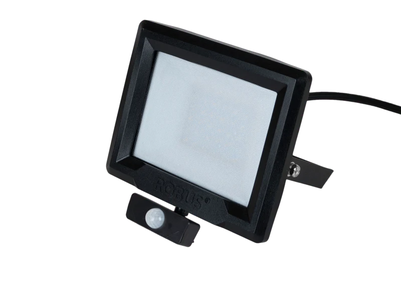 Robus HiLume 50W LED flood light with PIR, IP65, Black, 4000K, c/w 1m flex - RHL5040P-04