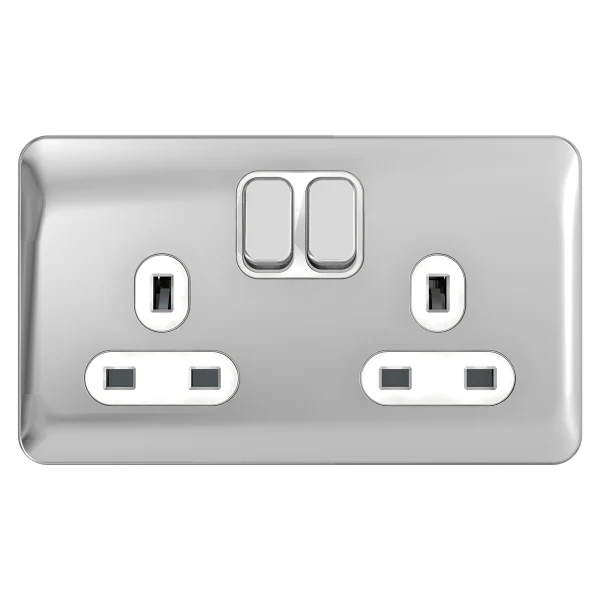 Schneider LSD 2G 13A Double Pole Switched Socket White Insert - Polished Chrome - GGBL3020DWPC