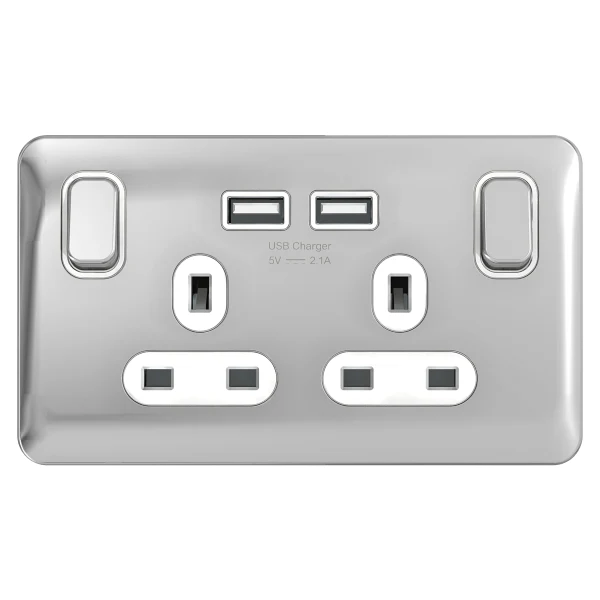 Schneider LSD 2G 13A SP 2x USB White Insert Polished Chrome - GGBL30202USBAWPCS