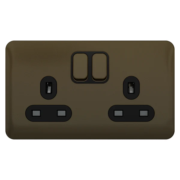 Schneider LSD 2G 13A Switched Socket Black Insert - Mocha Bronze - GGBL3020BMB
