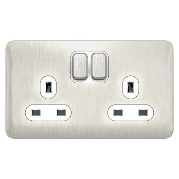 Schneider LSD 2G 13A Switched Socket White Insert Stainless Steel - GGBL3020WSS