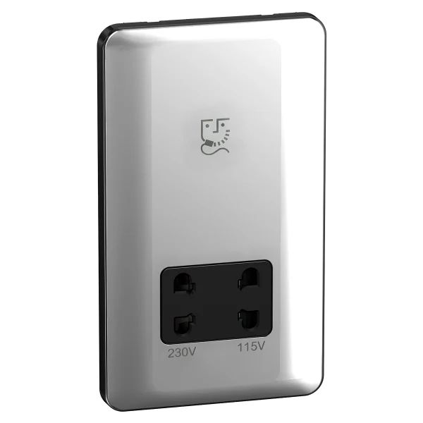 Schneider LSD Shaver Socket 115/230V Black Insert - Polished Chrome - GGBL7090BPCS