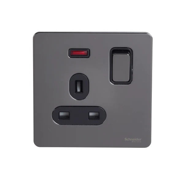 Schneider USFP 13A Double Pole 1G Switched Socket W/N Black Insert - Black Nickel - GU3411DBBN