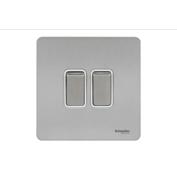 Schneider USFP 16AX 2G 2W Switched White Insert - Stainless Steel - GU1422WSS