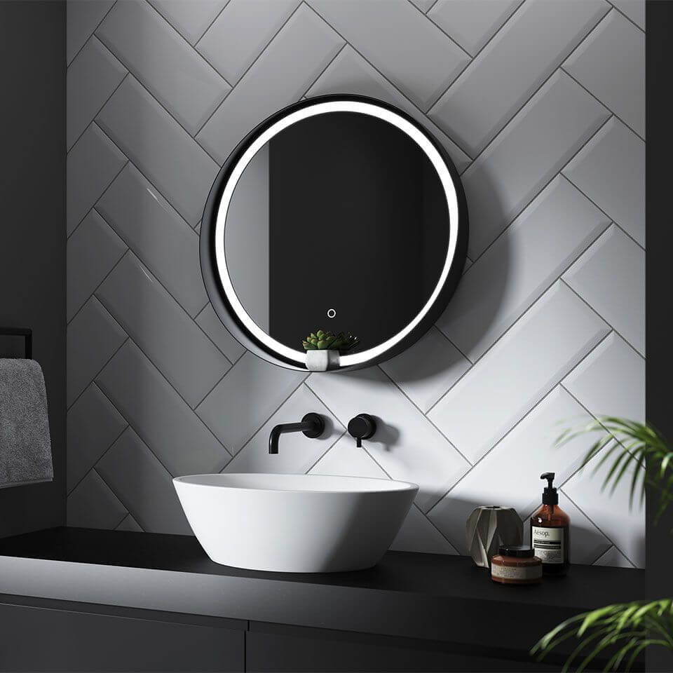 Sensio Dawn 24W LED Bathroom Mirror with Black Frame and Built in Shelf - 600 x 600mm - 4/5/6000K  - SE30398T0 - Image 2