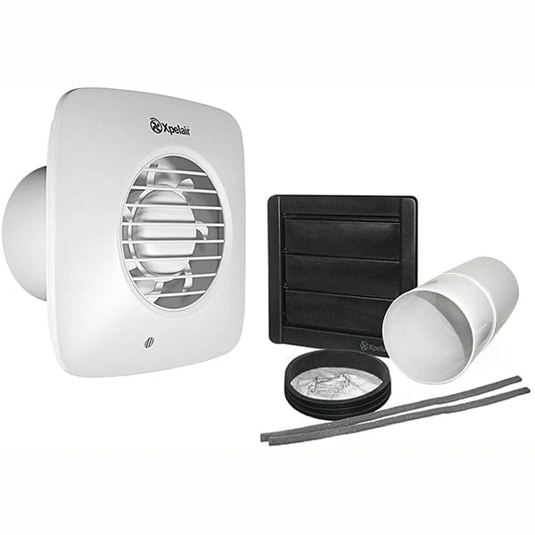 Xpelair Simply Silent LV100HTS Sq 100mm Humidity Timer Fan & Wall Kit - 93034AW - Return Unit